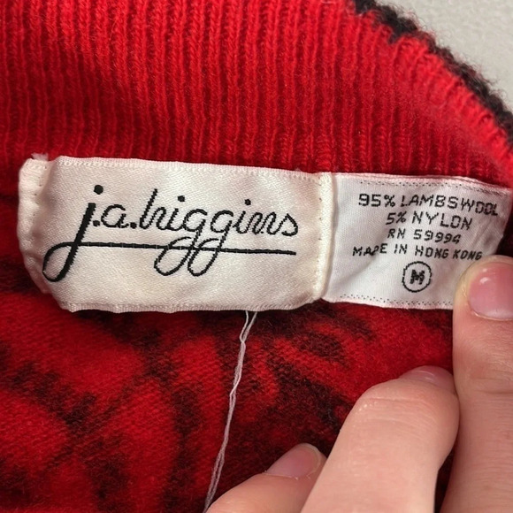 J.A. Higgins Sweater Crew Neck Lambswool Floral Red Black Size Medium M - Picture 12 of 15